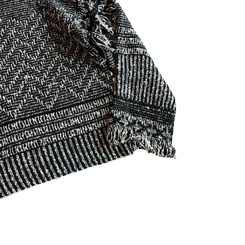 Magaschoni Black White Pullover Turtleneck Sweater Fringe Bohemian Boho Sz Small - Picture 3 of 13